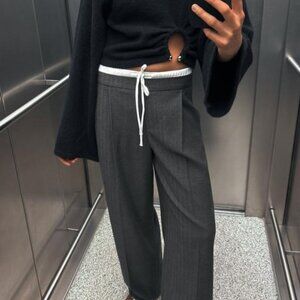 ZARA *DOUBLE WAIST WIDE LEG PANTS* 2 pair, Black and Navy